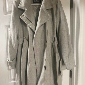 Badgley Mischka Millie Light Grey/Gray Wool Blend Belted Coat -Size Large